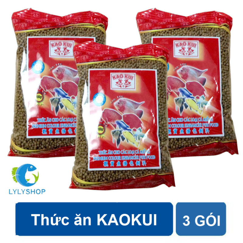 Bộ 3 gói thức ăn cho cá KaoKui dùng cho các loại cá kiểng, cá rồng, cá koi, hồng két..loại 100gr/gói ( Nâu)