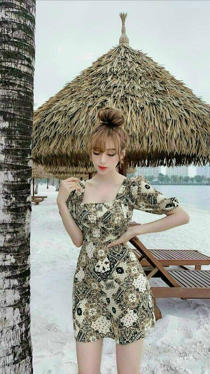 Đầm lụa gắn nơ lưng in 3D xinh xinh fashionzero