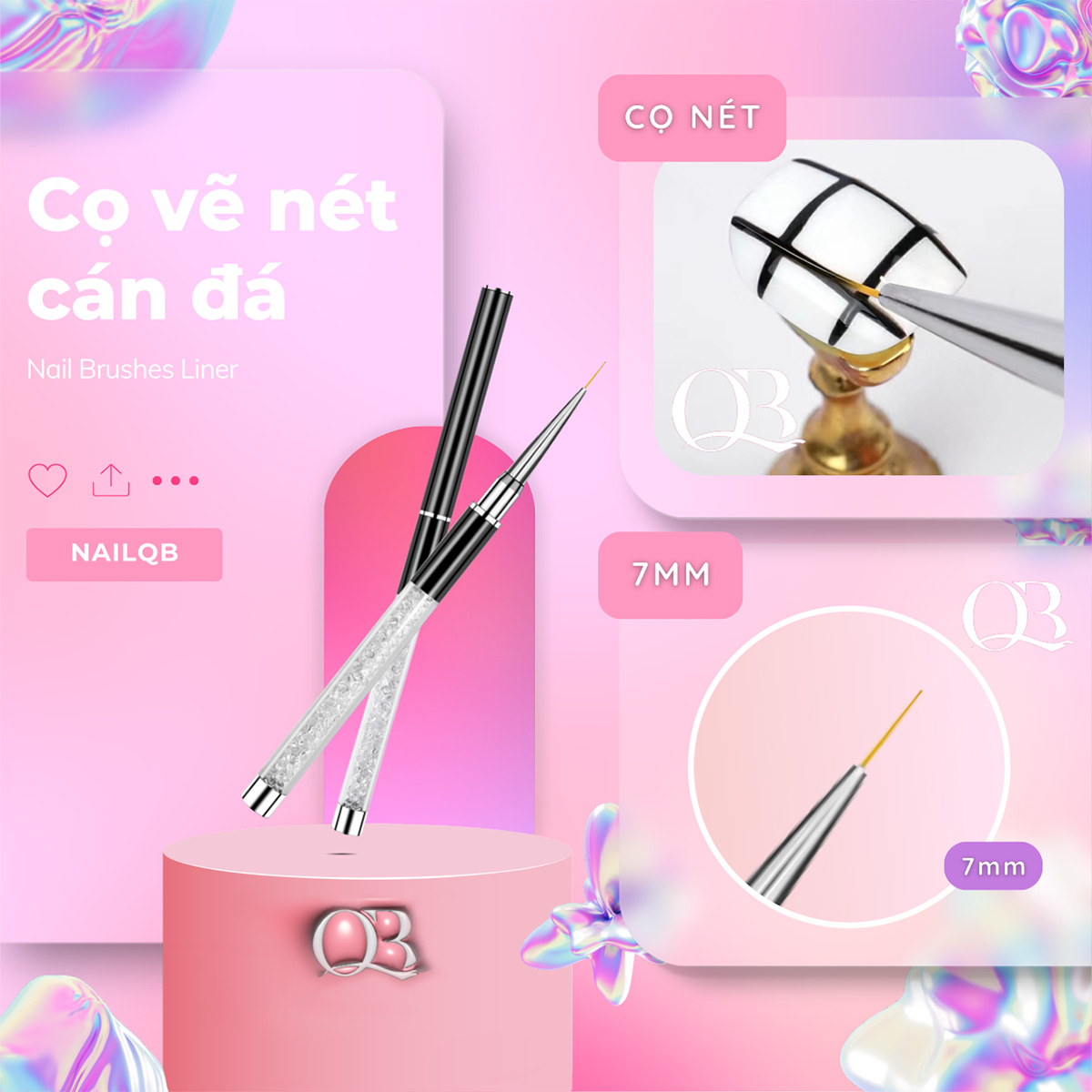 Cọ vẽ móng (cọ tóc) cọ nét cán đá kích cỡ 7mm, 9mm, 11mm tùy chọn