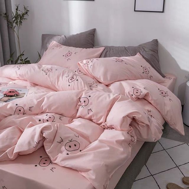 Cotton Poly Bộ Chăn Ga Gối Lợn Hồng Bộ Chăn Ga Gối Cao Cấp Nhập Khẩu 5 Món, 4 Món Sản Phẩm Chăn Ga Gối Nệm Dùng 4 Mùa