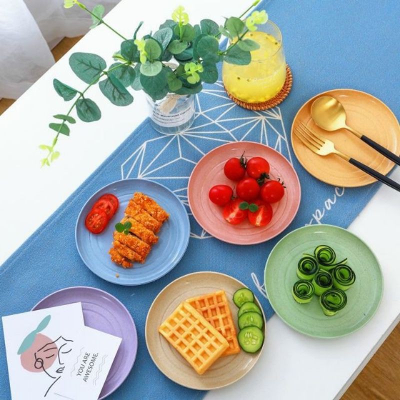 Dĩa nhựa tròn lúa mạch nhiều màu 19.7cm