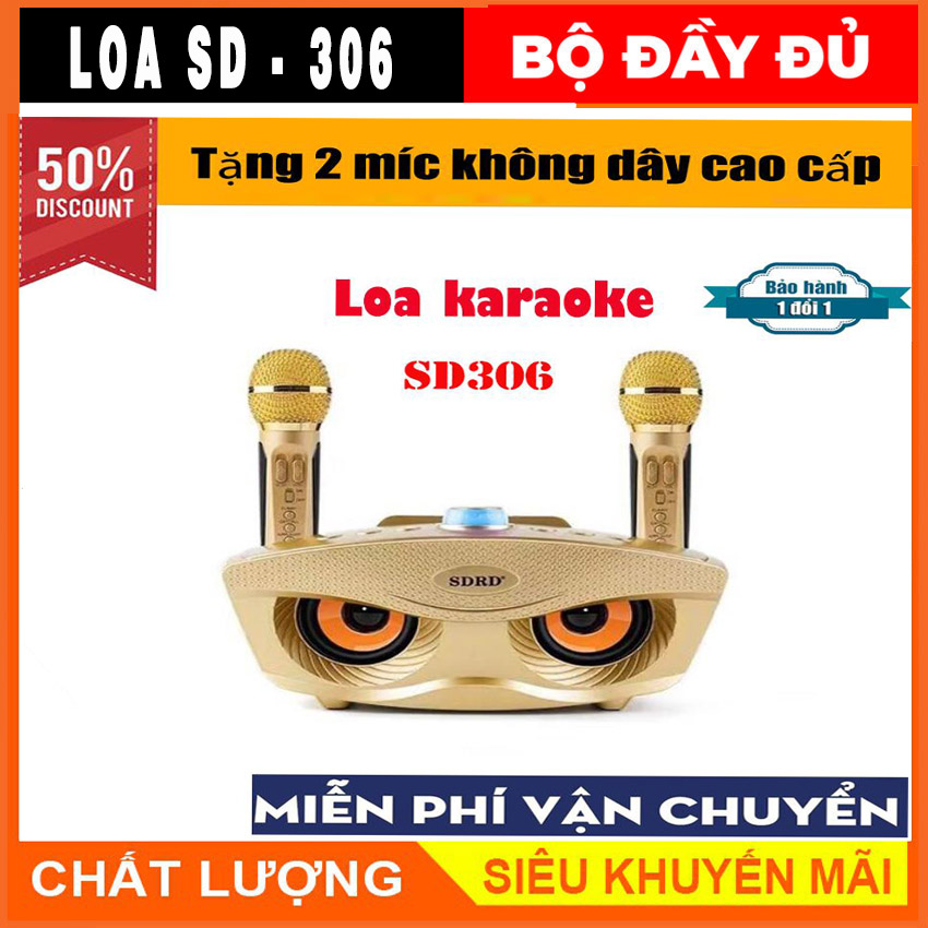 Loa karaoke sd 306 - hàng loại 1, loa đôi karaoke mắt cú – sd-306 - có kết nối bluetooth – kèm 2 micro không dây – âm thanh chất lượng bass treple cực hay - loa hát karaoke gia đình, bảo hành 12 tháng.