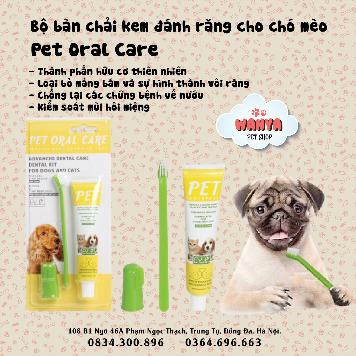 Bộ bàn chải + kem đánh răng cho chó mèo Pet Oral Care