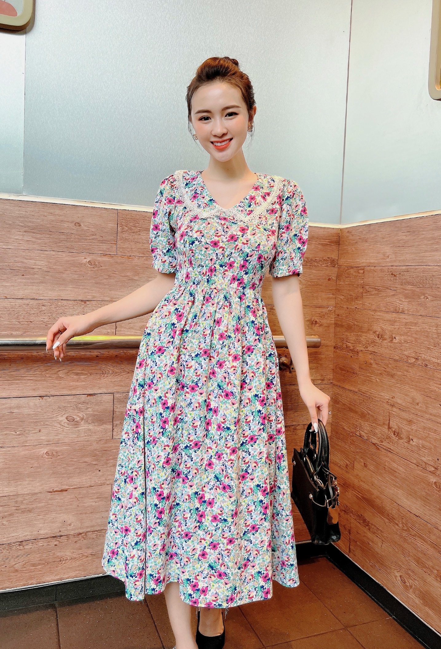 Đầm hoa nhí punmax k162 đũi lụa lót tùng váy size s m l xl xxl