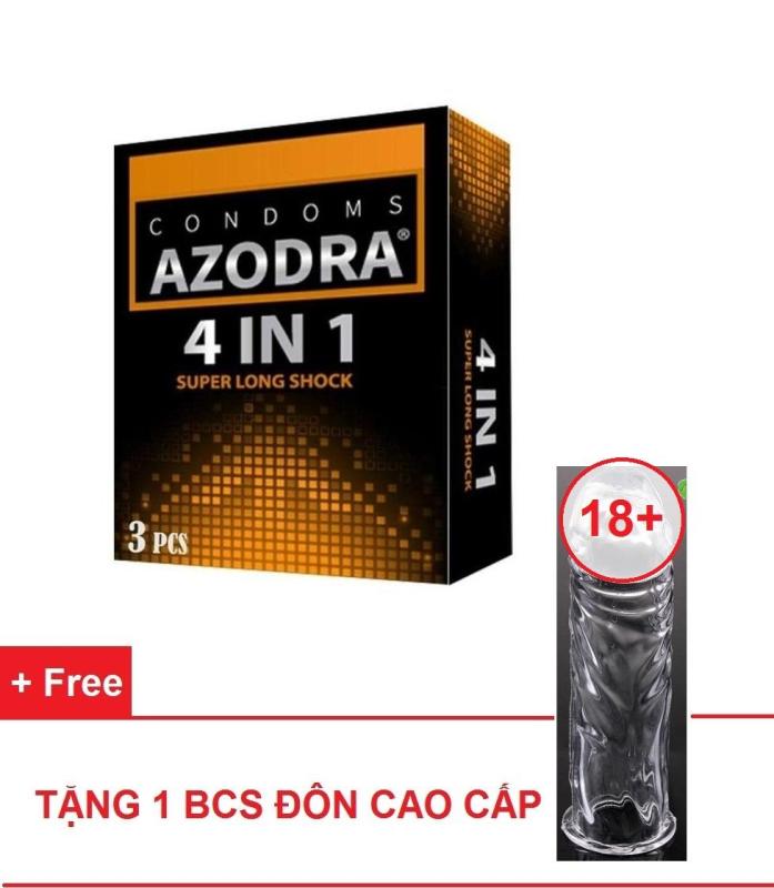 Bao cao su gân gai kéo dài thời gian AZODRA hộp 3 chiếc tặng 1 bao cao su kiểu cao cấp nhập khẩu