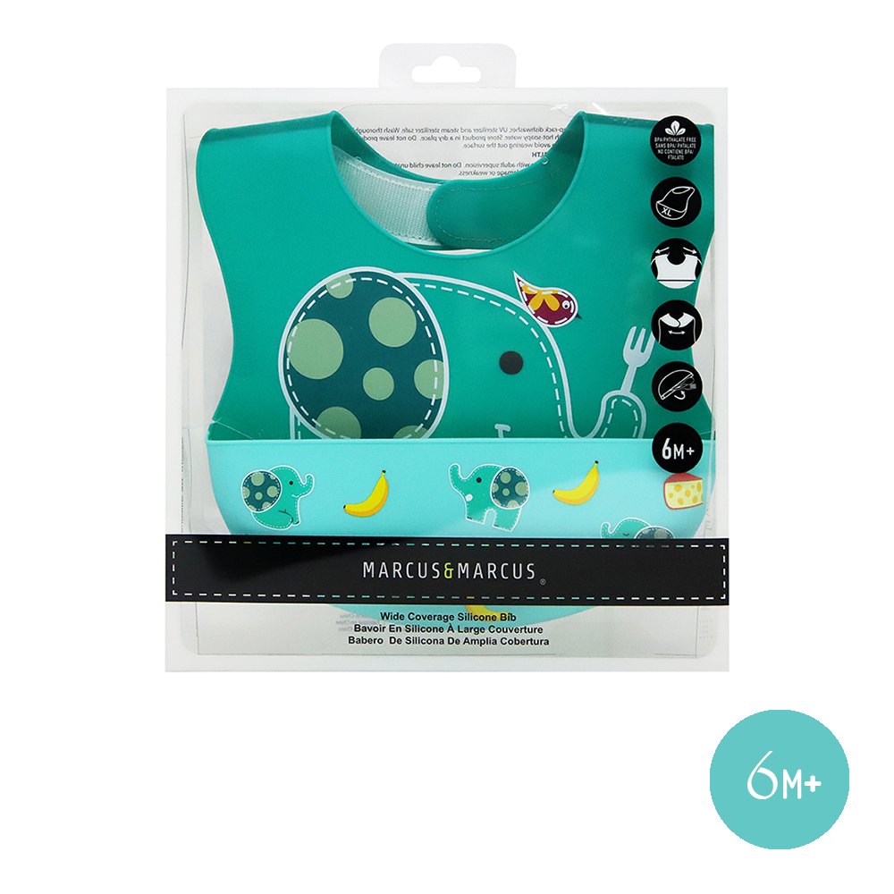 Marcus & Marcus Silicone Bibs with Sticky Collar, for Babies from 6 Months