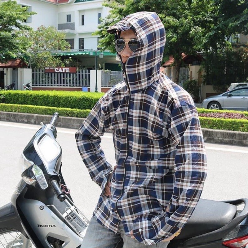 Áo chống nắng nam kẻ caro 2 lớp, dầy, chống nắng tốt