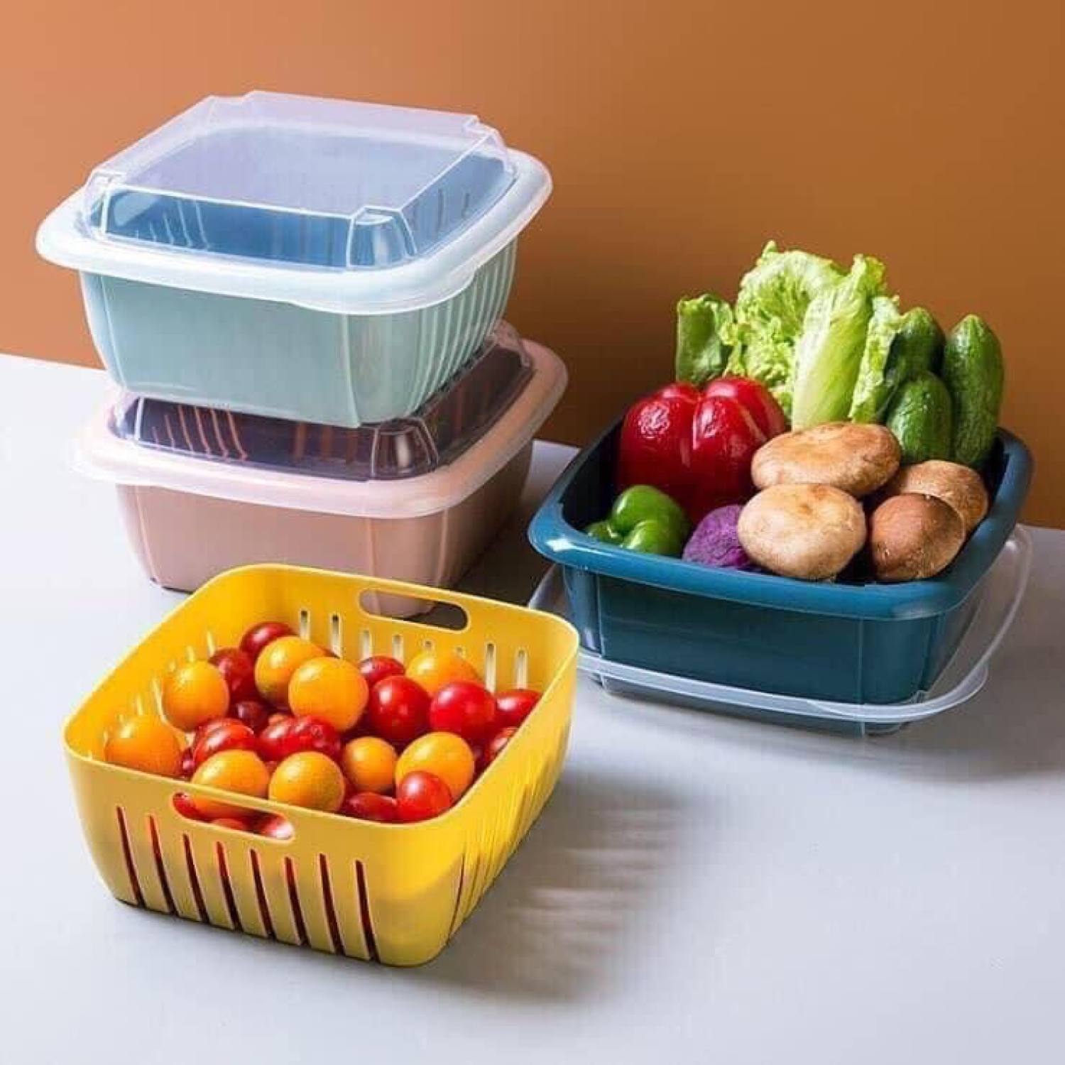 Rổ đựng hoa quả kèm chậu và nắp đấy 3 in 1 , Rổ đựng hoa quả đa năng , Rổ kèm thau đựng hoa quả co nắp đậy