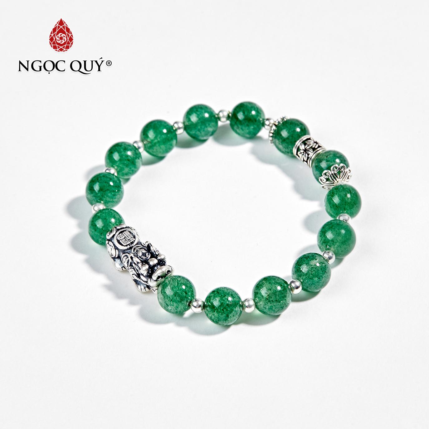Vòng tay đá thạch anh dâu xanh phối tỳ hưu bạc mệnh mộc hoả 8mm - ngọc quý gemstones