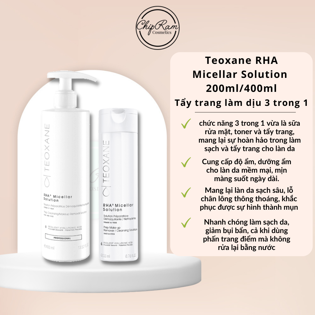 Tẩy trang Teoxane RHA Micellar Solution hàng công ty (200/400ML)