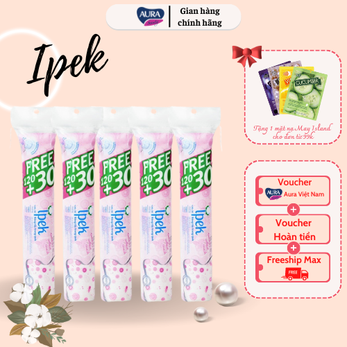 Combo 5 Bông tẩy trang Ipek siêu mềm mịn 120+30 miếng