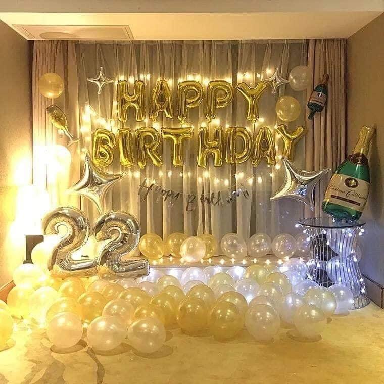 Bộ bóng chữ happy birthday tặng kèm bóng, bơm tay , băng dính và dây đèn led
