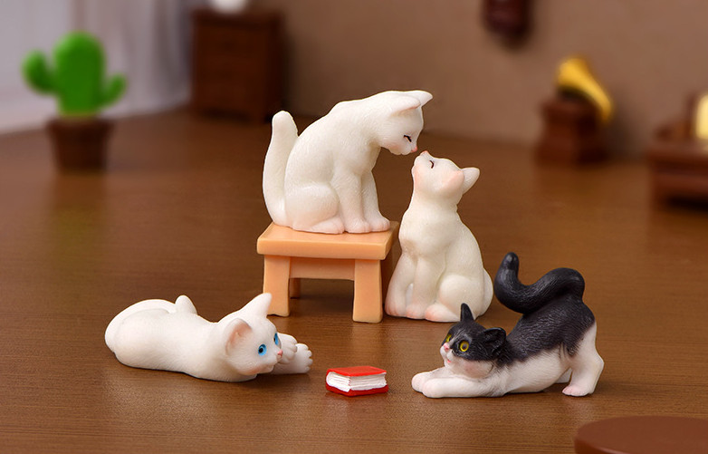 Mô hình mèo lười học, mèo ngủ gật cute trang trí tiểu cảnh, terrarium chậu cây