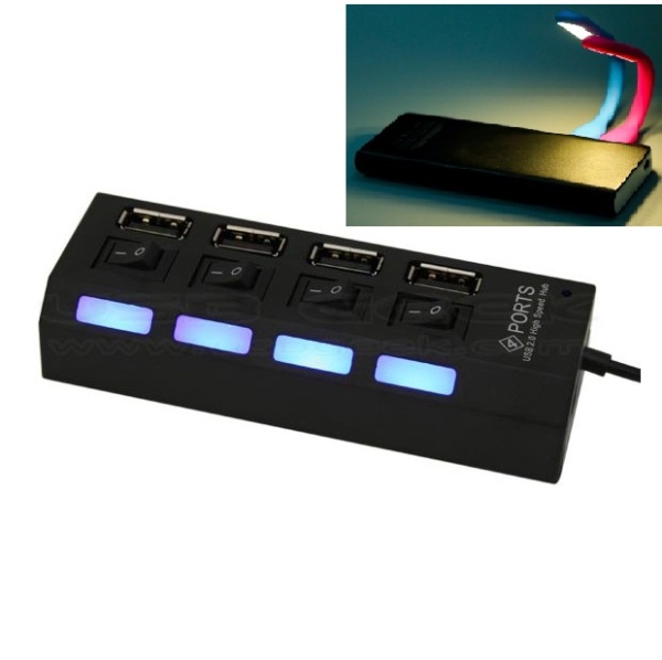 Bảng giá Bộ chia usb từ 1 ra 4 usb có công tắt chuẩn 2.0 (Hub USB) - Tặng kèm 1 đèn led USB siêu sáng Phong Vũ