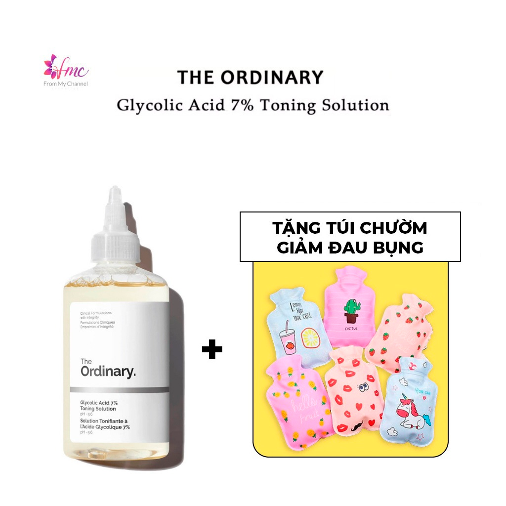 [MUA 1 TẶNG 1] Tẩy tế bào chết hóa học The Ordinary Glycolic Acid 7% Toning Solution giúp cải thiện tone da 240ml + Tặng 1 túi chườm giảm đau bụng