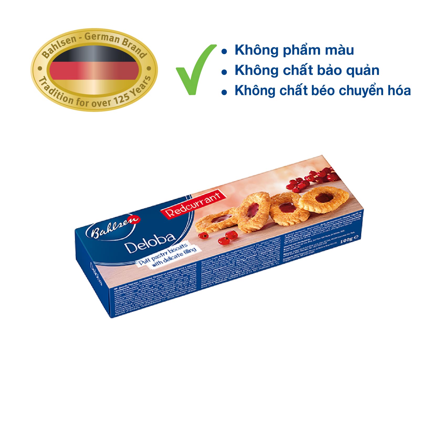 Bánh ngọt phồng giòn nhân lý chua đỏ Bahlsen 100g, lớp vỏ phồng giòn đặc biệt, nhập khẩu Đức HSD. 04/05/2022