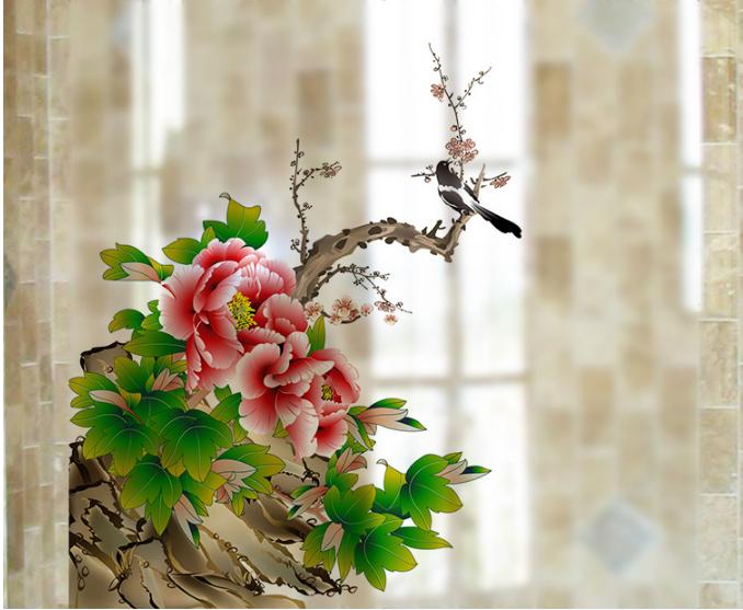 [HCM]Decal Dán Kính Cao Cấp - Cành Mẫu Đơn đỏ ( 60x58 )-DK7082