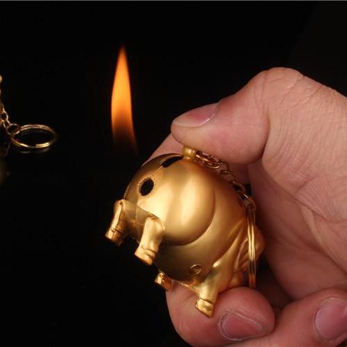 Bật Lửa Móc Khóa Gas thường hình HEO VÀNG may mắn