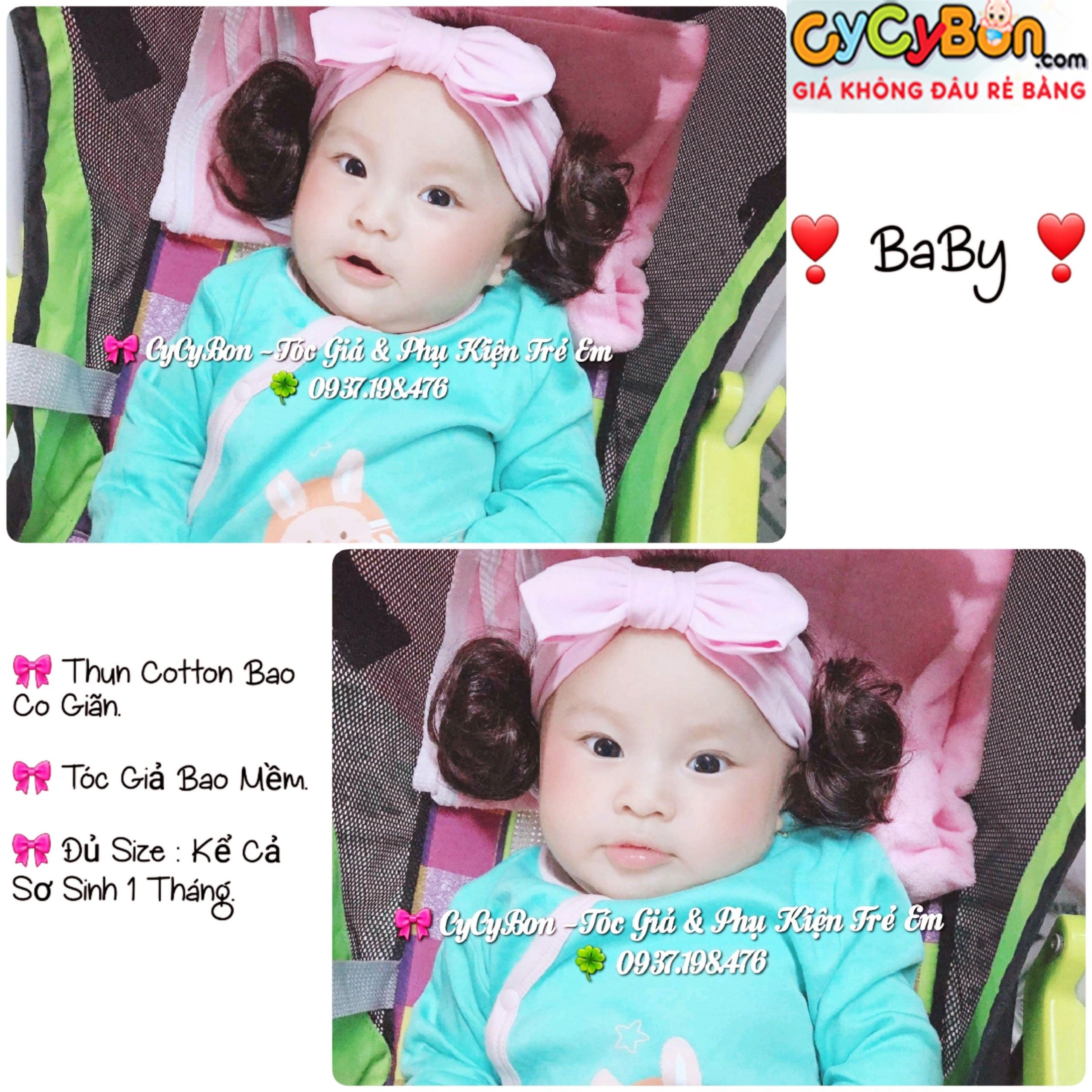 Băng Đô Turban Cho Bé Thun Cotton Nơ Hồng Kèm Tóc Giả 2 Bên - Có Đủ Size Kể Cả Sơ Sinh !