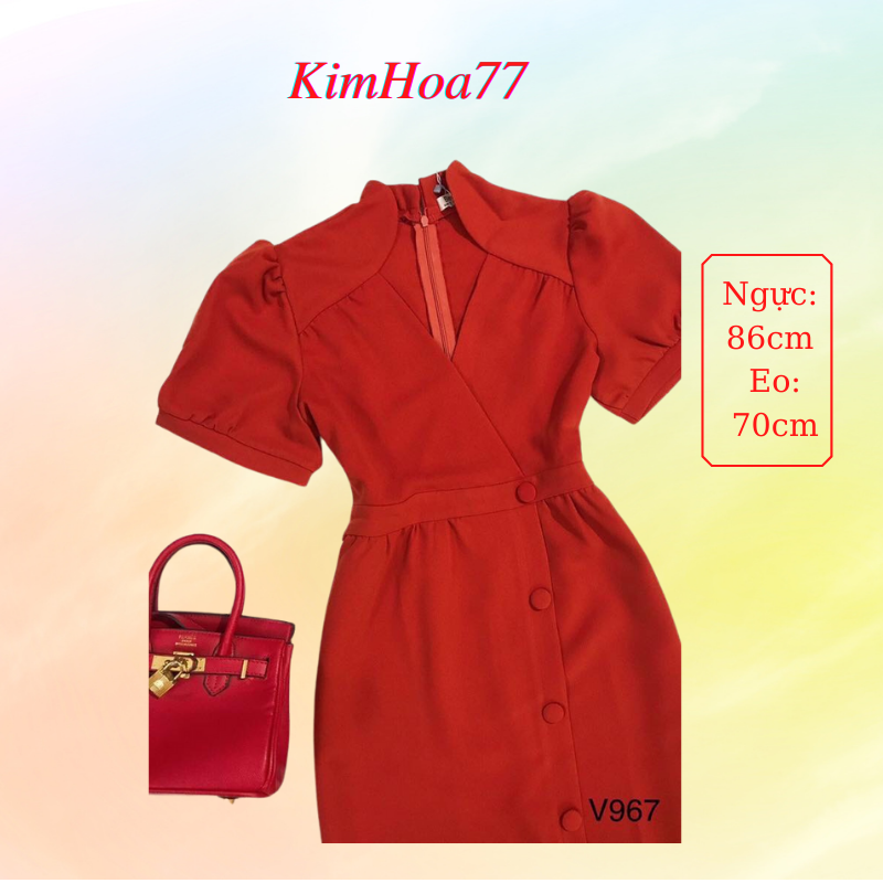 Váy body đầm nữ dự tiệc freesize chất kate lụa cổ kiểu nút bọc màu đỏ kimhoa77