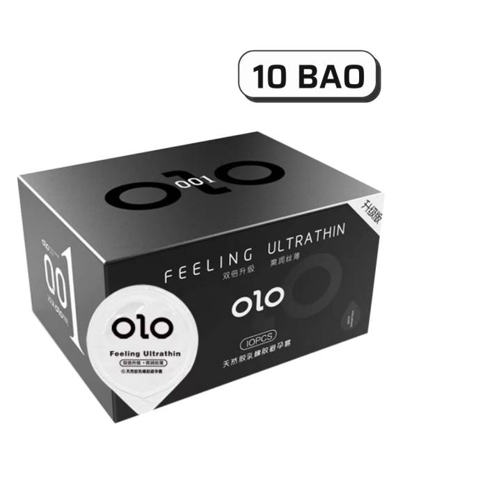 Bao cao su nam OLO 0.01 Feeling Ultrathin siêu mỏng, nhiều gel bôi trơn - Hộp 10 bcs
