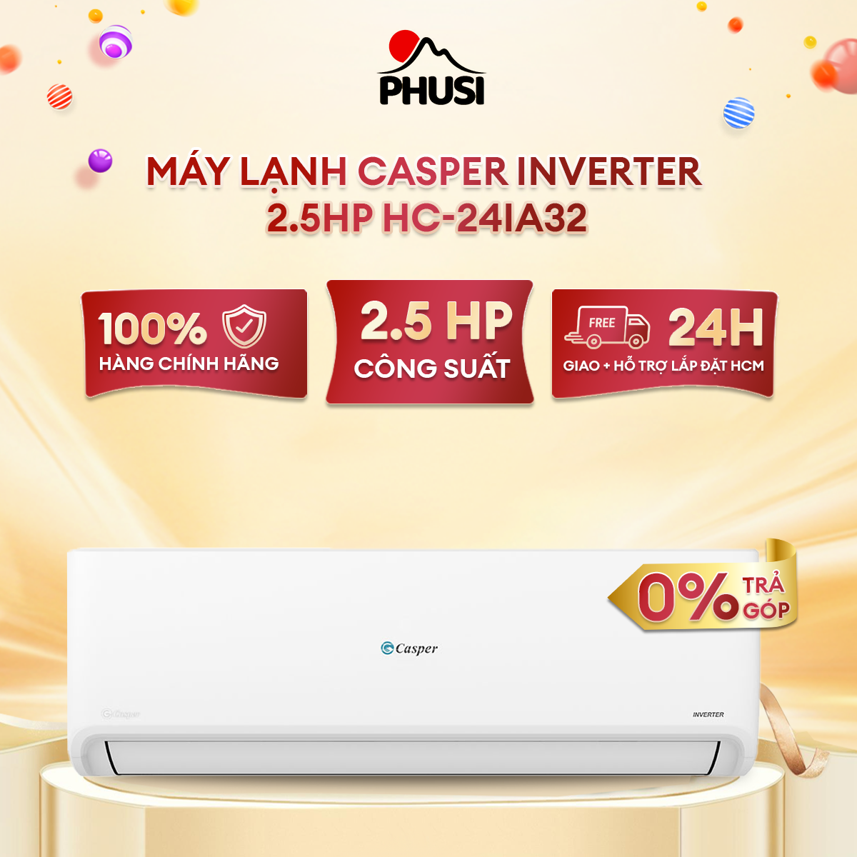 [Trả góp 0% -Hỗ trợ lắp đặt HCM] Máy lạnh Casper inverter 2.5HP HC-24IA32 (Model 2021) - Hàng chính hãng - Kích hoạt bảo hành điện tử