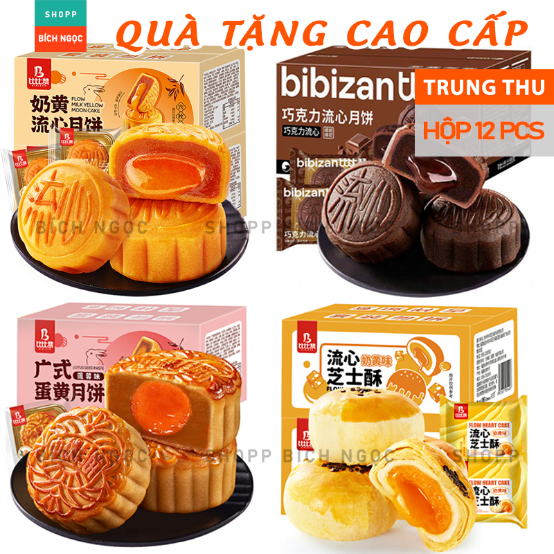 Bánh Lava nhân chảy Bibizan nhiều vị, quà tặng Trung thu cao cấp, chất lượng hảo hạng – hộp 12 bánh