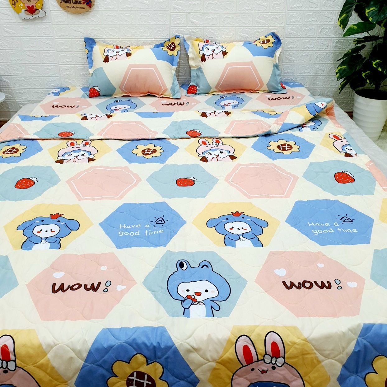 Bộ Chăn Ga Gối Cotton Poly - Thỏ Wow ( 3 Món , 4 Món , 5 Món ) Tiệm Nhà Cá
