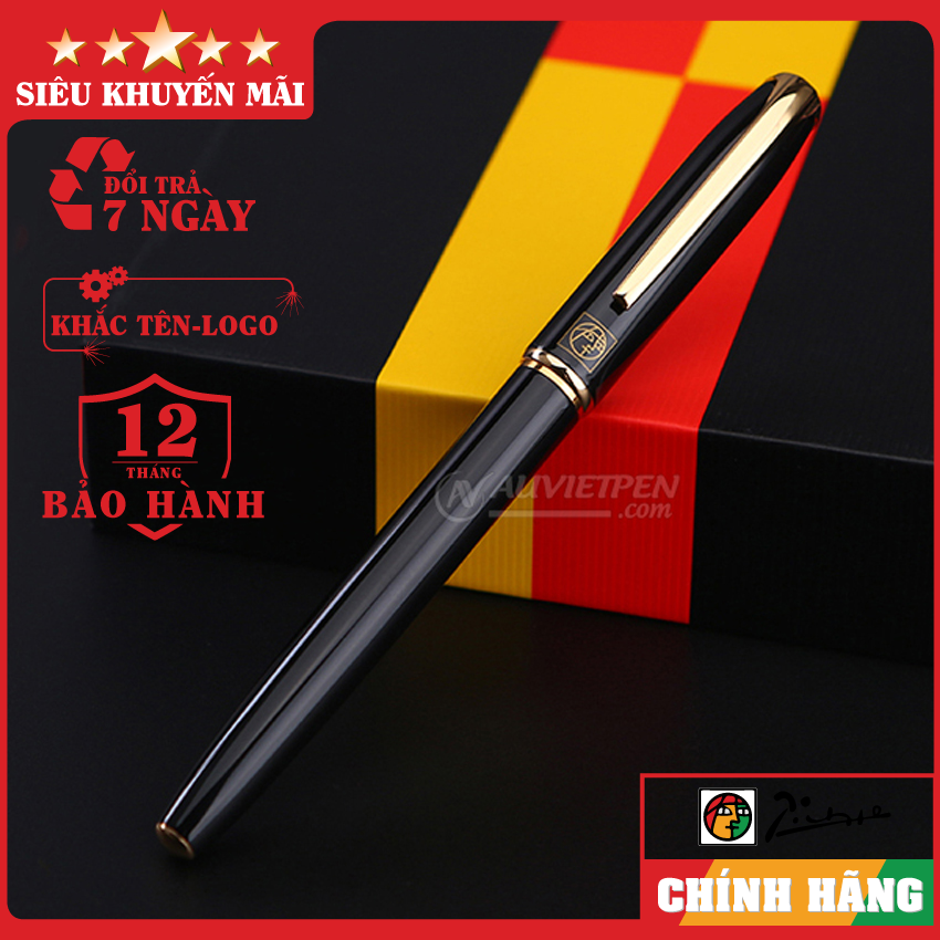 Bút ký cao cấp - Bút ký dạ bi cao cấp Picasso 916RGBK - Thân đen cài vàng - Bút ký chính hãng - Bút ký khắc tên theo yêu cầu