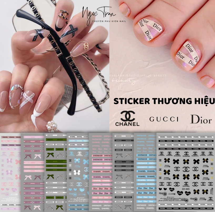 Sticker Thương Hiệu 3D | Dây Nơ 2023 | Hình Dán Móng