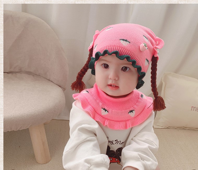 Mũ len tóc giả bím tóc tết dễ thương cho bé(0-2 tuổi)
