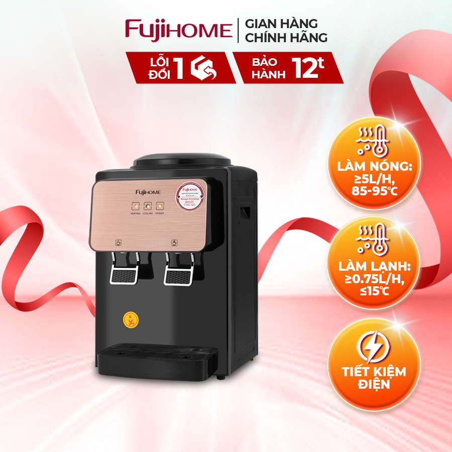 Cây nước nóng lạnh để bàn mini nhập khẩu FUJIHOME WD03E làm lạnh điện tử, làm nóng nhanh, tiết kiệm điện, bảo hành điện tử toàn quốc 12 tháng