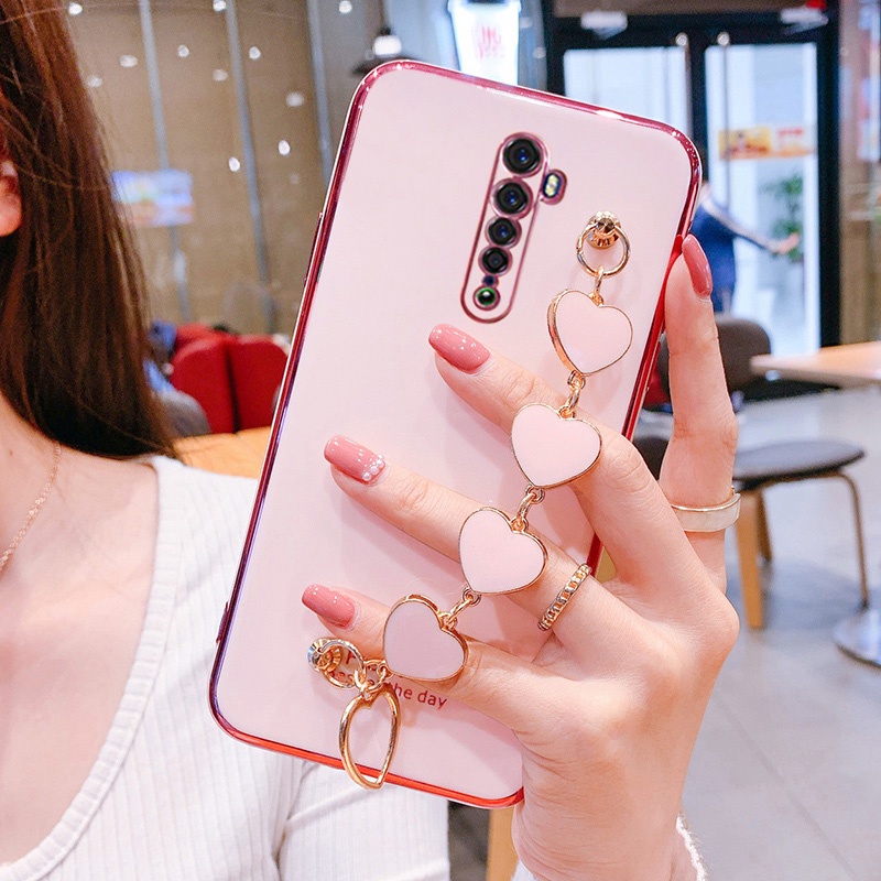 ốp lưng ốp lưng Ốp lưng oppo reno2 F reno 2f reno 2 reno Ốp Điện Thoại vivo y20s 2021 Kèm Vòng Tay Họa Tiết Tình Yêu Dễ Thương viền vuông cute