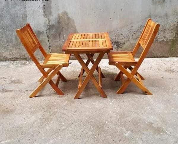 Bộ 1 bàn 2 ghế gỗ cafe xếp gọn