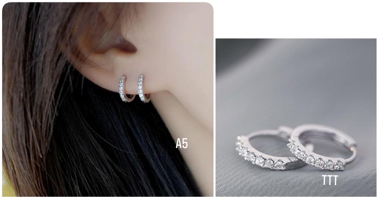 bông tai tròn bạc ta đính ta đá nhỏ