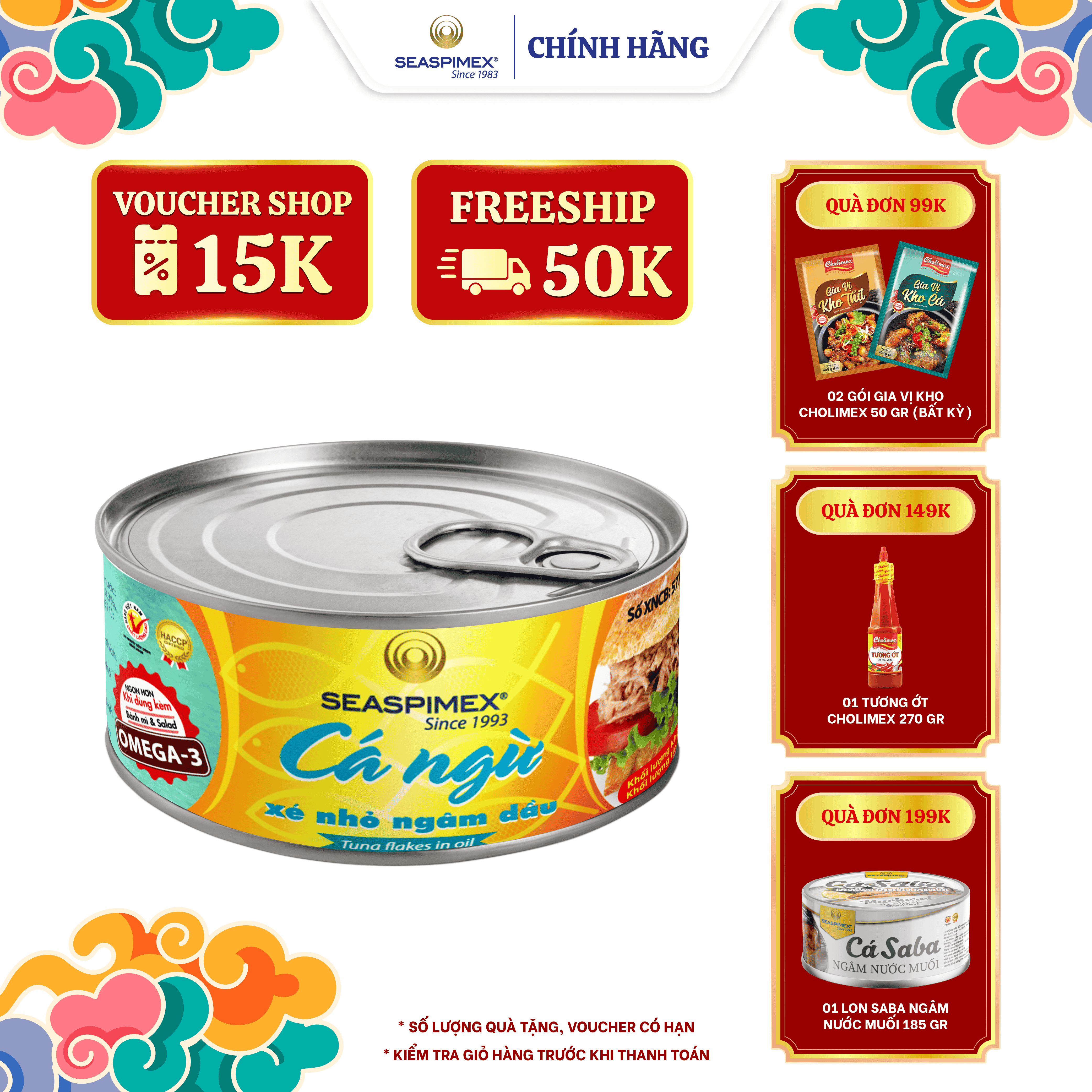 Cá Ngừ Xé Nhỏ Ngâm Dầu SEASPIMEX 185gr