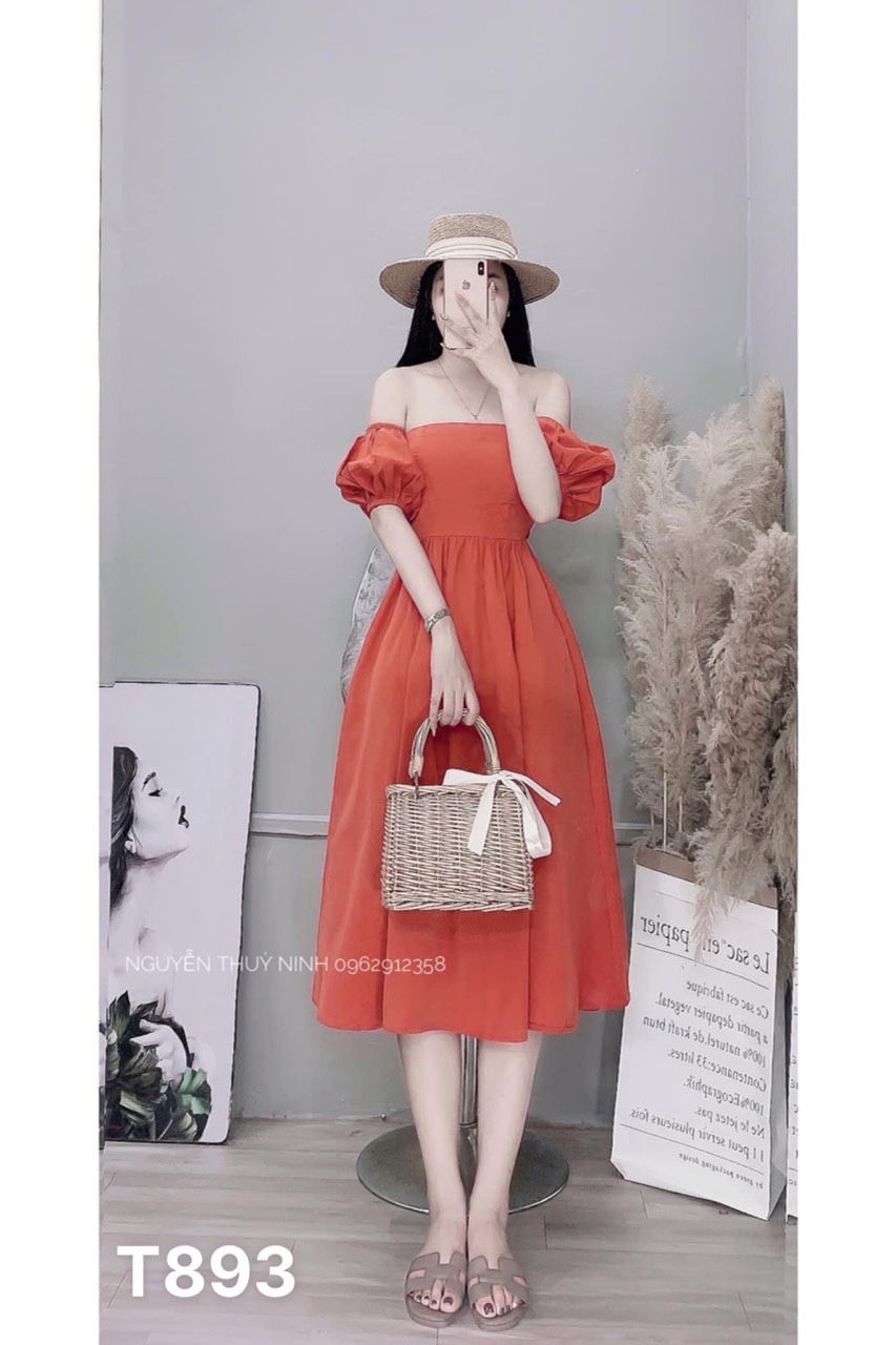 Đầm lụa trễ vai có mút ngực M15