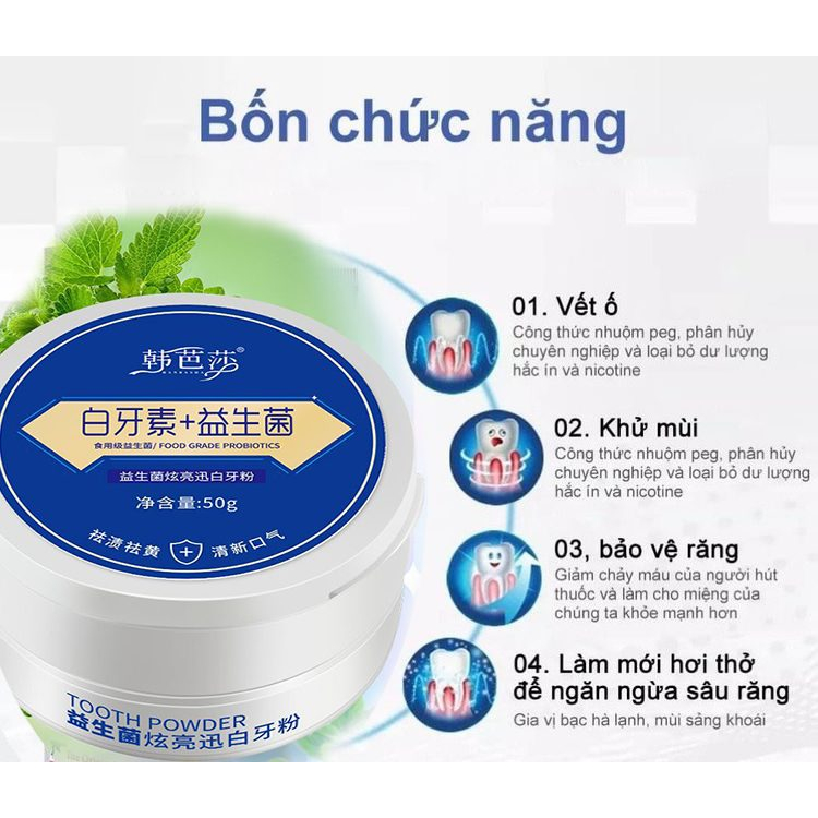 Bột tẩy trắng răng loại bỏ mảng bám/vết ố chăm sóc răng miệng 50g Cam kết trắng bật tông, dứt điểm hôi miệng, giảm viêm nha chu