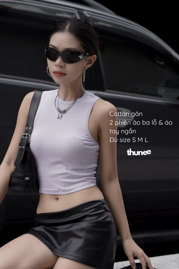 (nhiều màu) THUNEE Áo thun gân cotton ba lỗ nữ