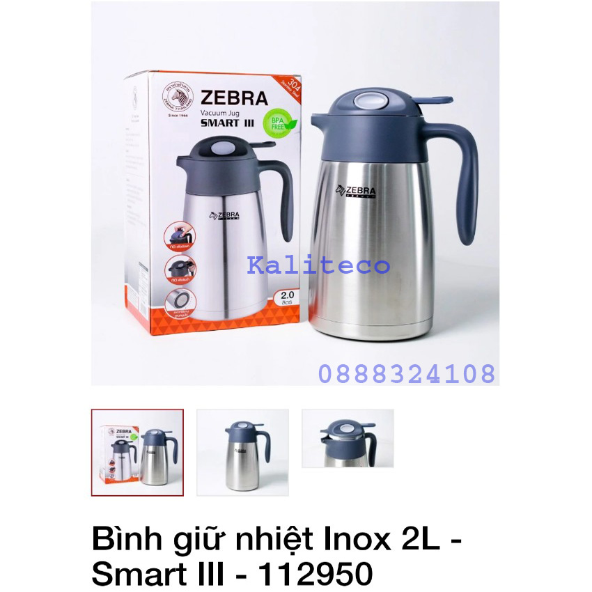 [HCM]Bình Giữ Nhiệt Inox Zebra Smart III 2000ml 112950-Kaliteco