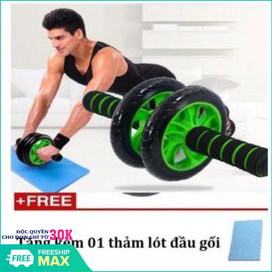 Dụng cụ tập cơ bụng Double Wheel tặng kèm thảm lót đầu gối- Con lăn tập bụng kèm thảm, con lăn tập cơ bụng, con lăn tập bụng giá rẻ, bánh xe lăn tập bụng, máy tập cơ bụng, máy tập bụng