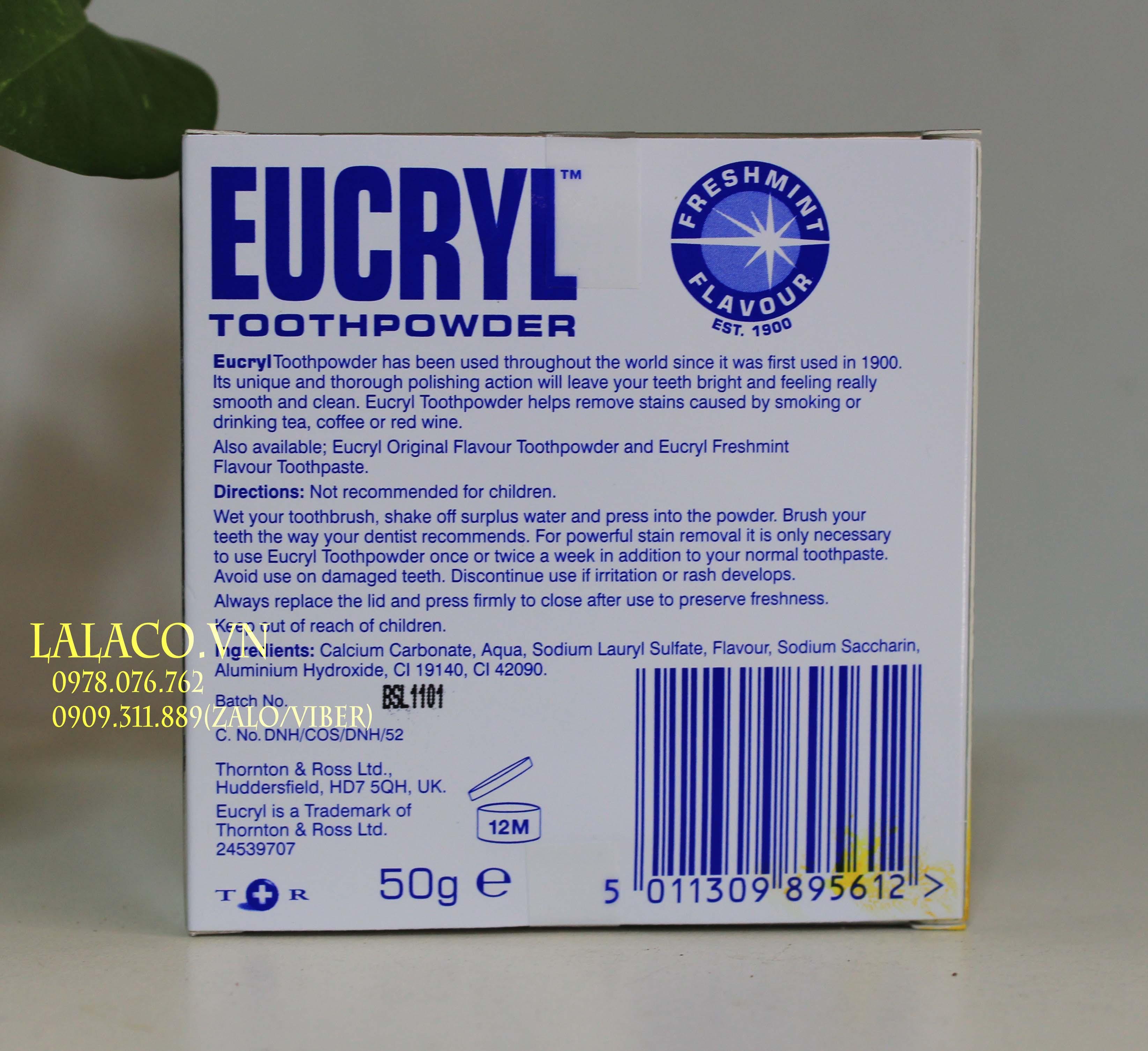 [ Chính hãng ] Bột tẩy trắng răng Eucryl 50g