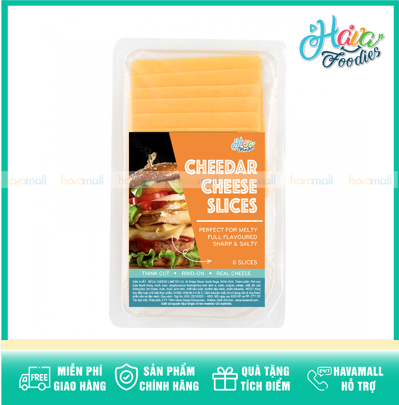 CHỈ GIAO HỎA TỐC 2H TẠI HCM Phô Mai Lát Cheddar Havafoodies 8 Miếng Slices