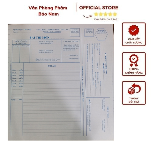 Giấy thi đại học - 20 tờ/1tập - giấy thi khổ a3 mẫu chuẩn theo quy định của bộ gd&đt