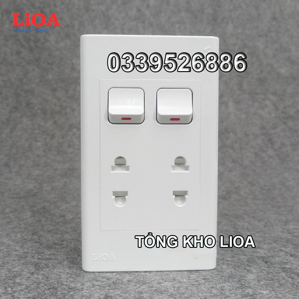 Combo ổ cắm điện đôi 2 chấu 16A (3520W) + 2 công tắc điện LiOA Lắp nổi