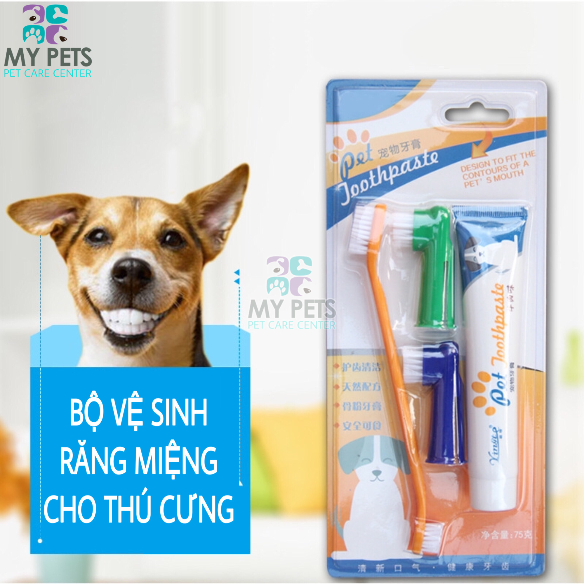 Bộ Bàn Chải Và Kem Đánh Răng Cho Chó Mèo - tuyp 70g