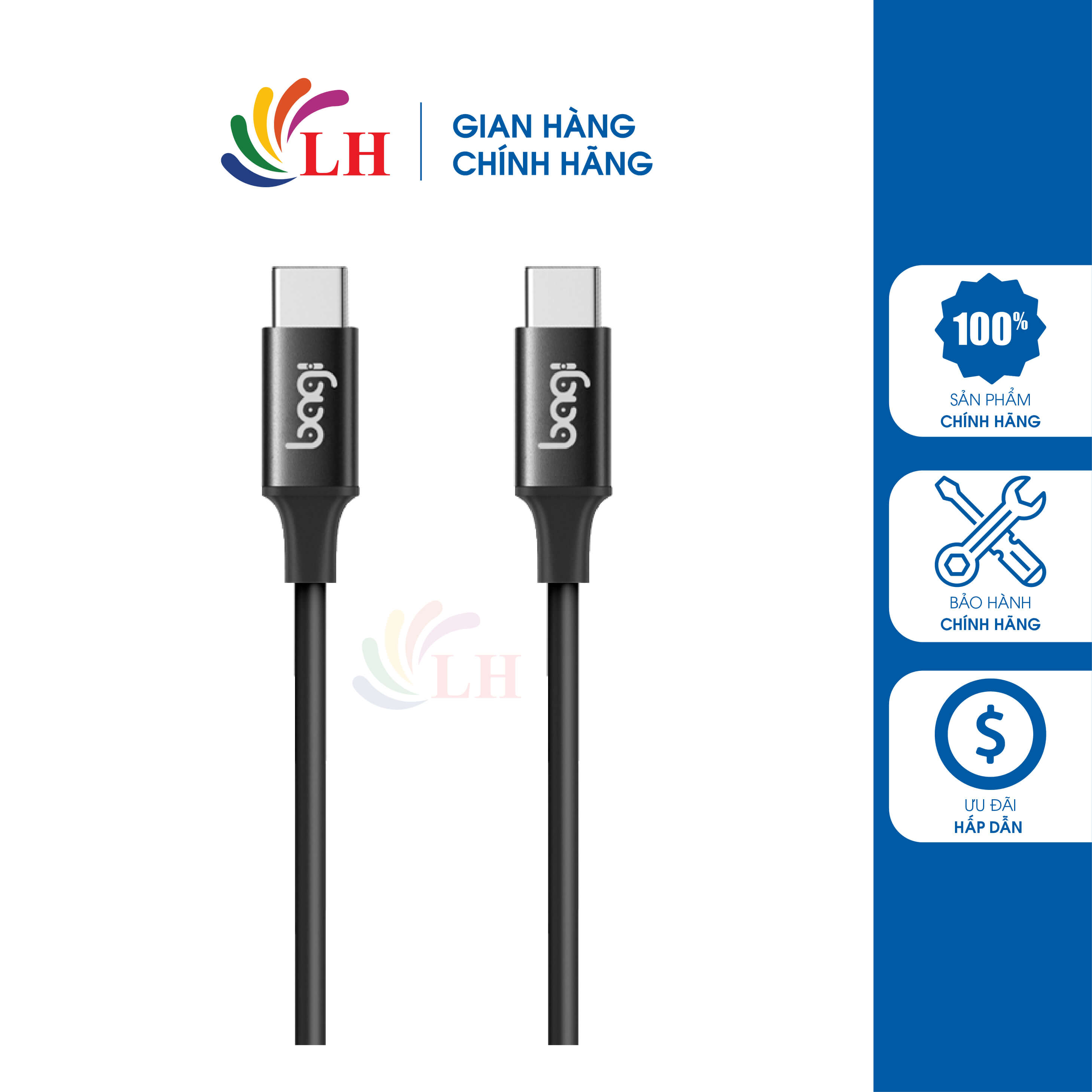 Cáp usb type-c 3.1 to usb type-c bagi 1m pd-c100 - hàng chính hãng - cổng type-c to usb type-c tiện dụng chiều dài 1m dòng điện ổn định truyền tải điện tốt