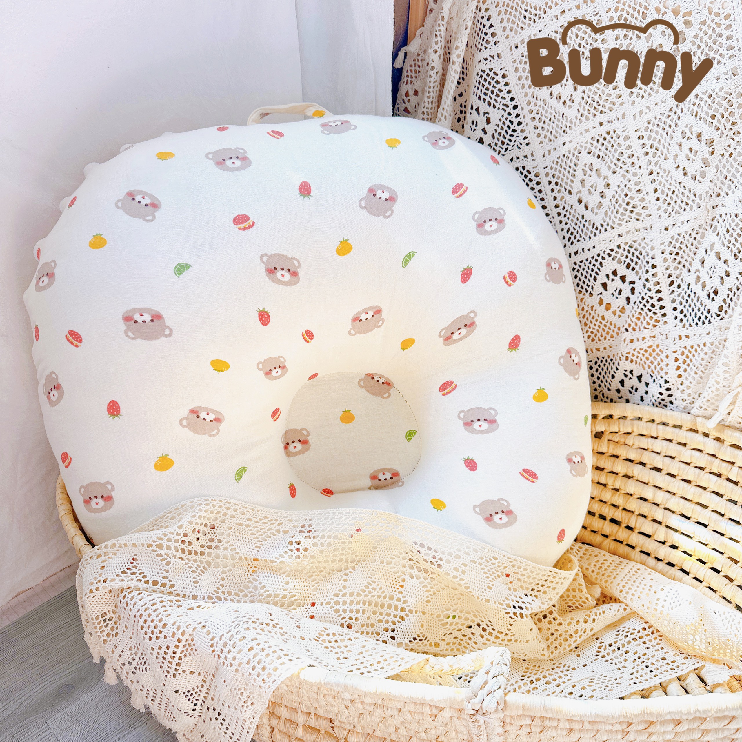 Gối chống trào ngược cho bé đệm chống trào ngược cho bé Bunny cao cấp vải xô Muslin Organic Hàn chống nôn trớ