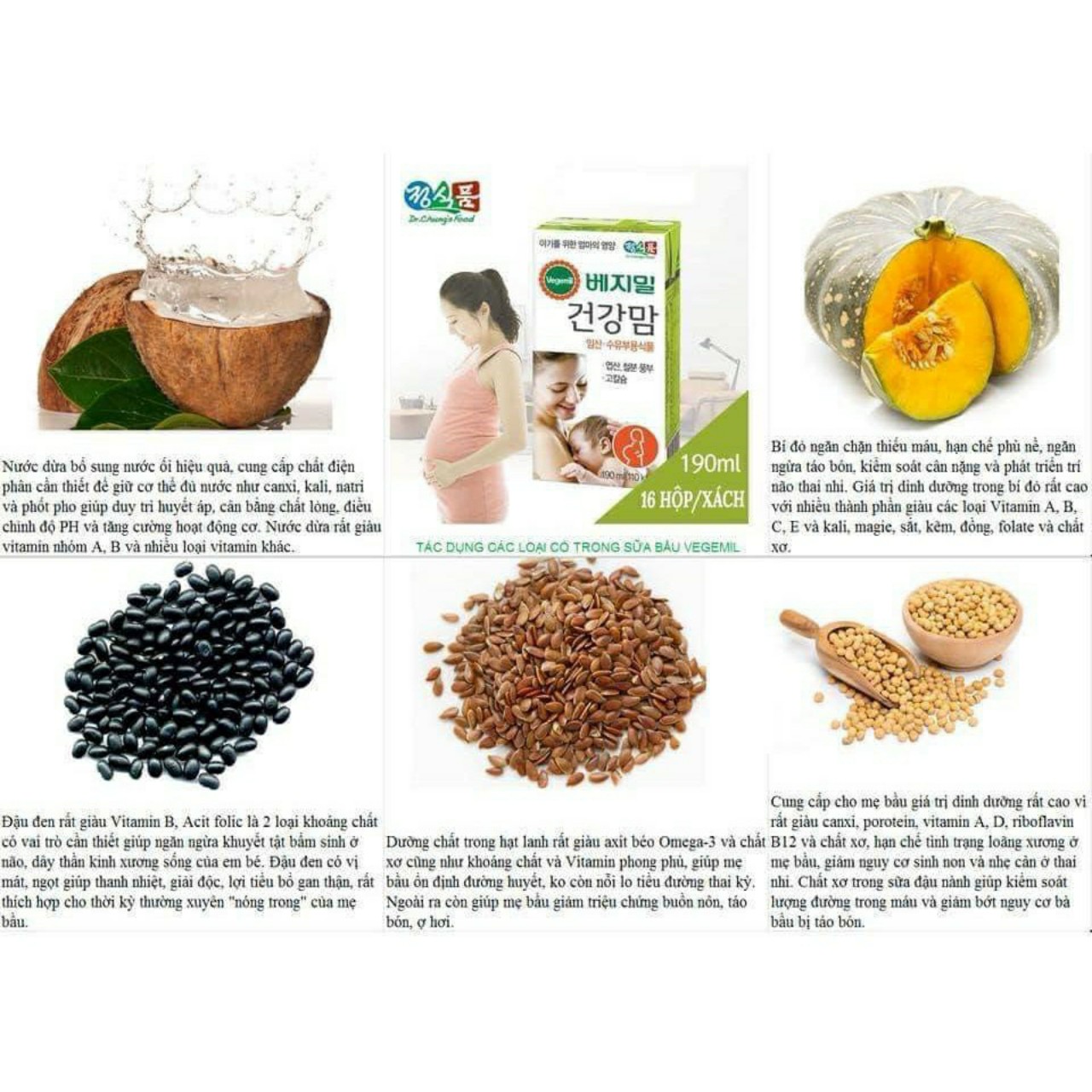 Sữa bầu Vegemil Hàn Quốc 190ml (thùng 16 hộp)