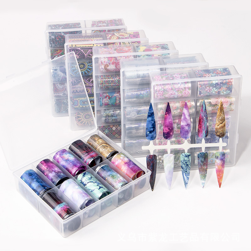 Foil dán móng hộp 10 cuộn nhiều họa tiết